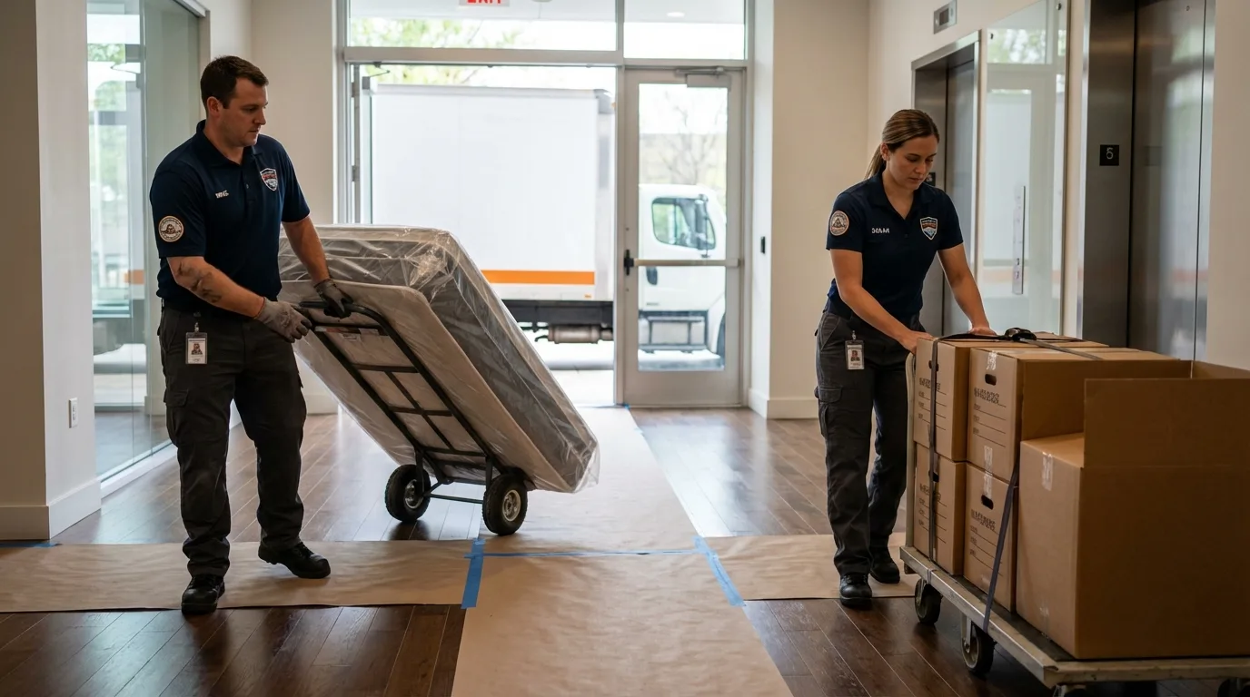 Professional apartment movers loading elevator in Frenchburg, KY